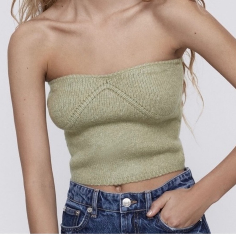 Zara Green Fitted Crop Bustier Tunic